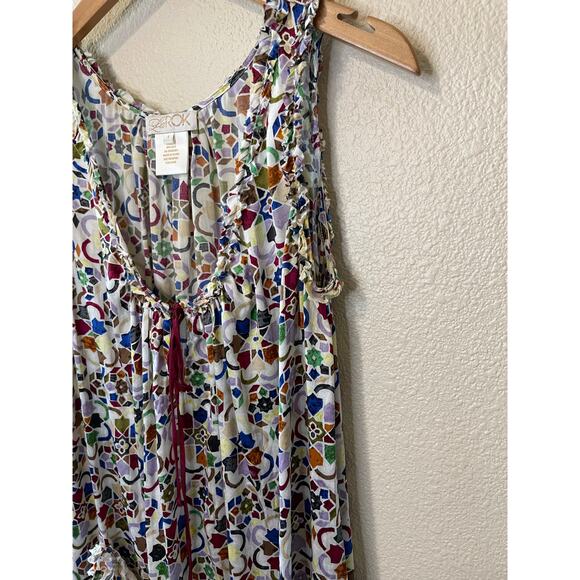 LaRok Colorful Geometric Pattern Sleeveless Tunic/Tank W/ Ruffled Details Small - Picture 2 of 12